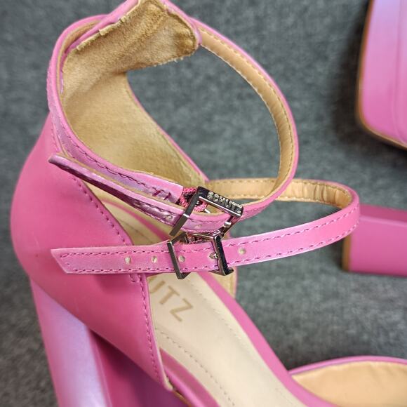 Schutz Elysee Heels Double Platform 8.5 Pink Ankle Strap Pointy Toe Block Dress - Picture 13 of 16